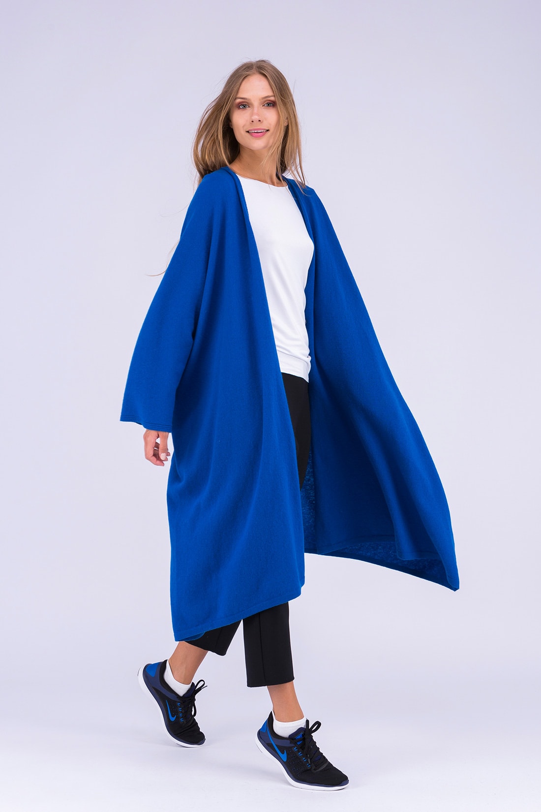 Manteau kimono bleu large pour femme en laine MIMAS