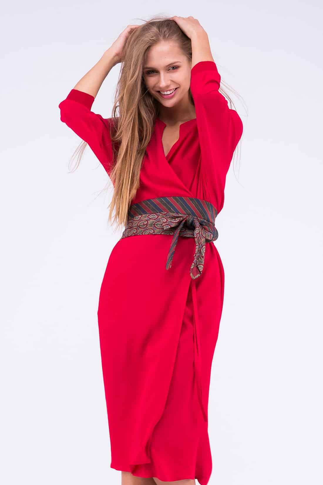 Red blue and green fabric belt for women OBI-31 – Image 2