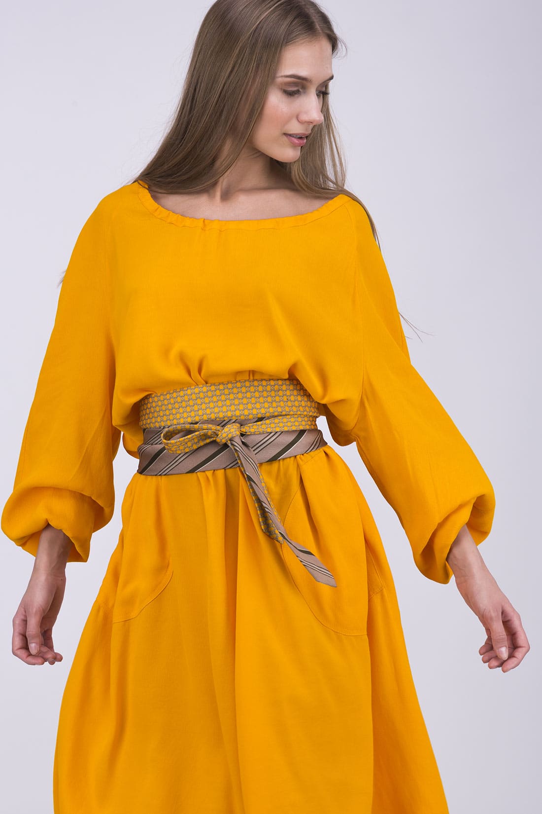 Yellow and grey fabric belt for women OBI-13 – Image 2