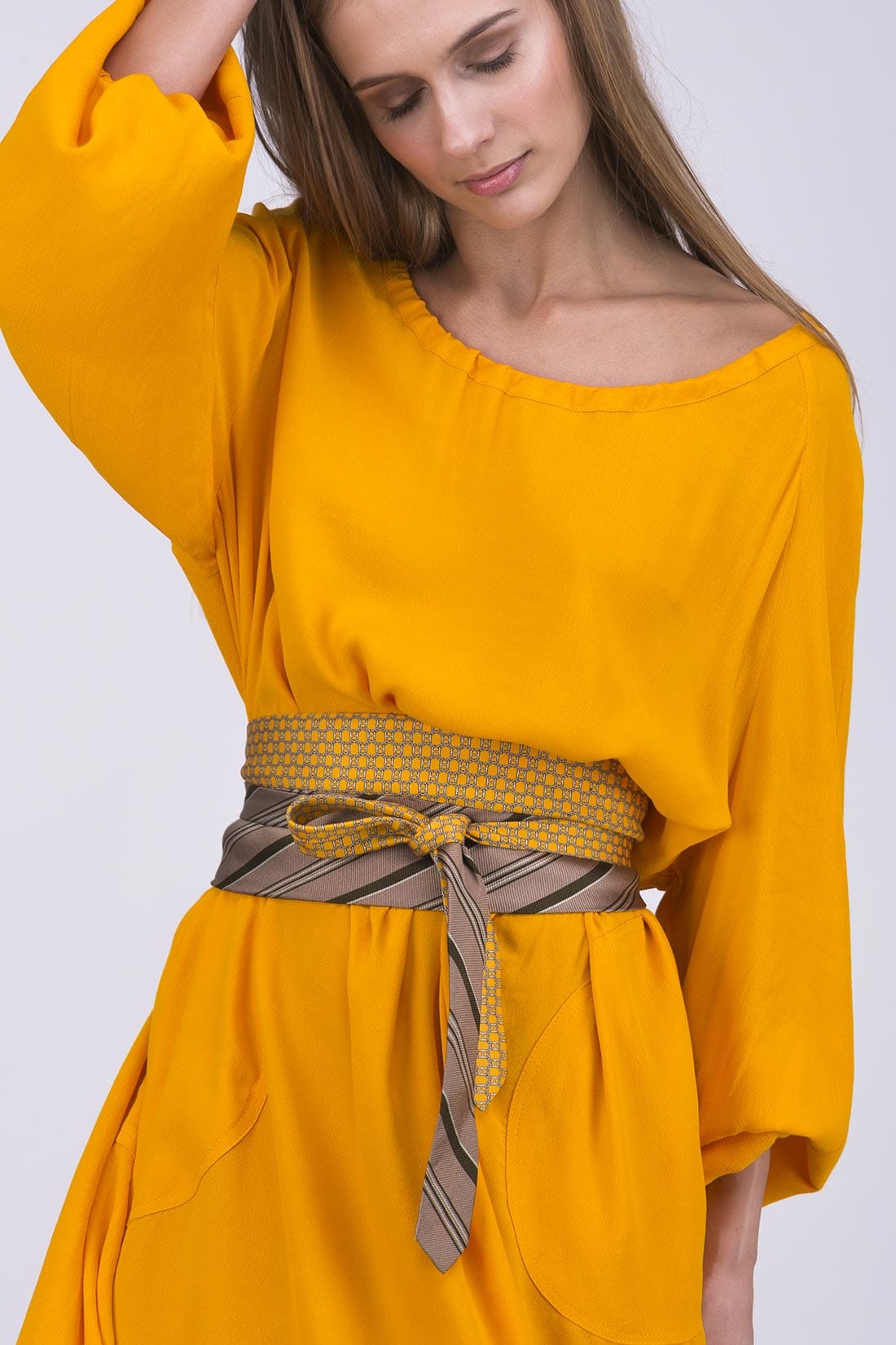 Yellow and grey fabric belt for women OBI-13 – Image 3