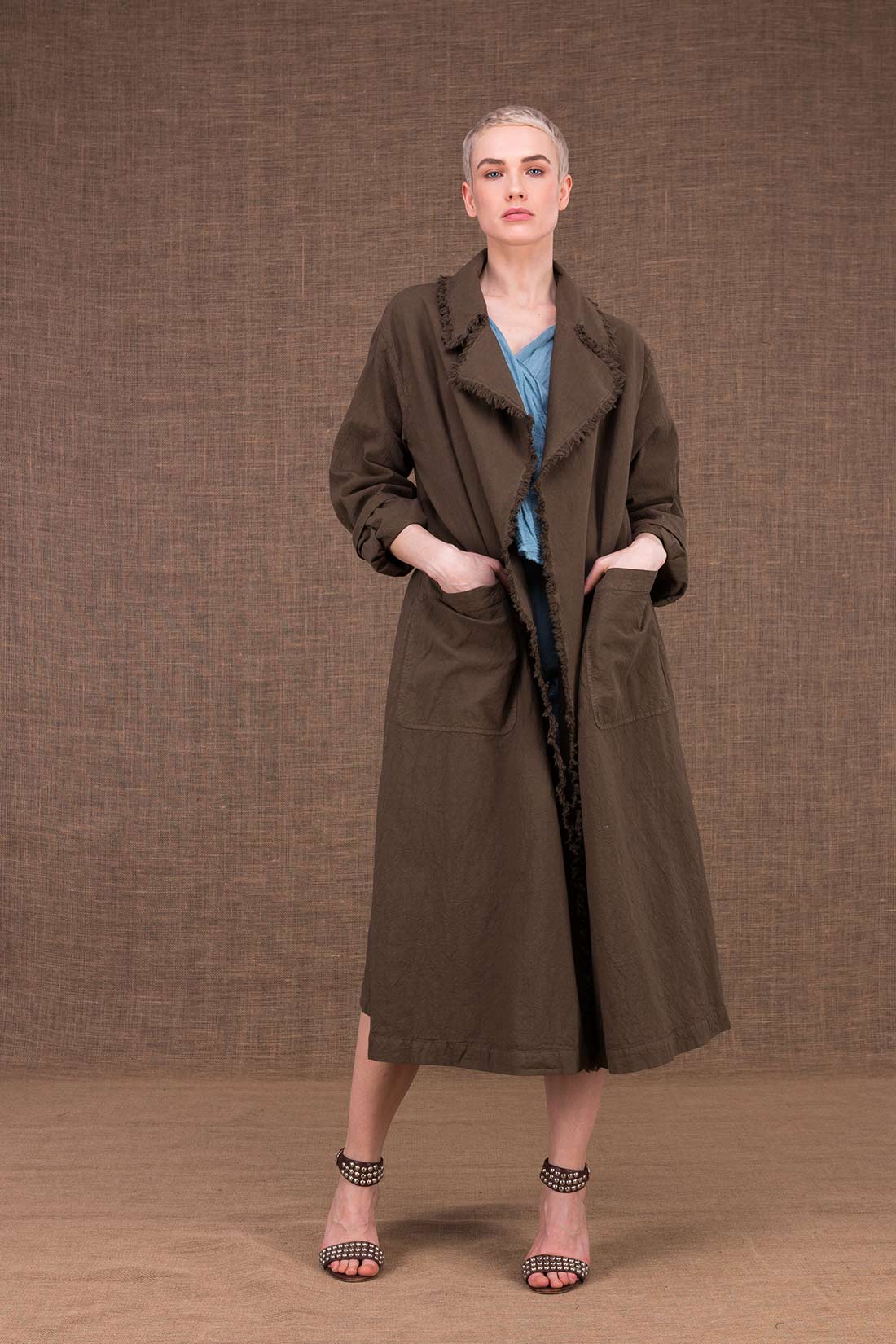 Manteau-trench marron pour femme en coton bio BOGART