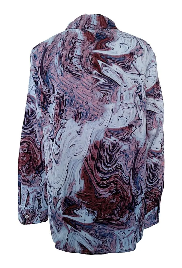 Chemisier Femme Classique Imprimé Abstrait Prune & Bleu – Image 6