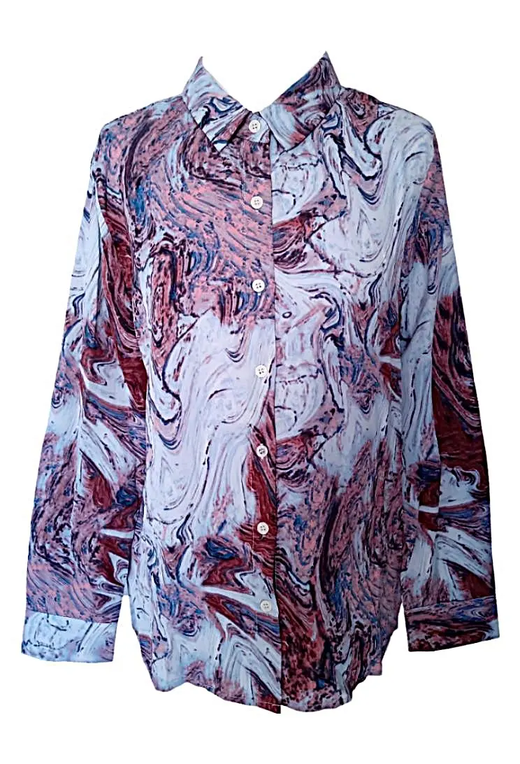Chemisier Femme Classique Imprimé Abstrait Prune & Bleu – Image 5