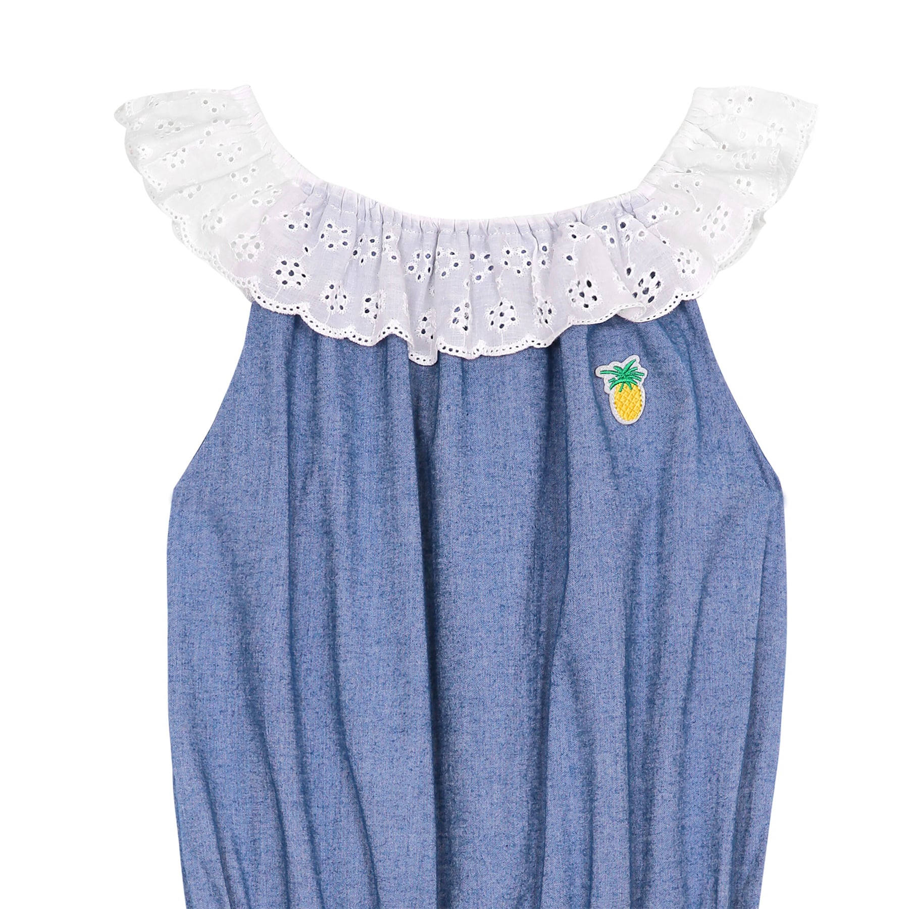 Combi-Short Été Bleu Fille | Col Élastique Dentelle Blanche | LOLITA – Image 2