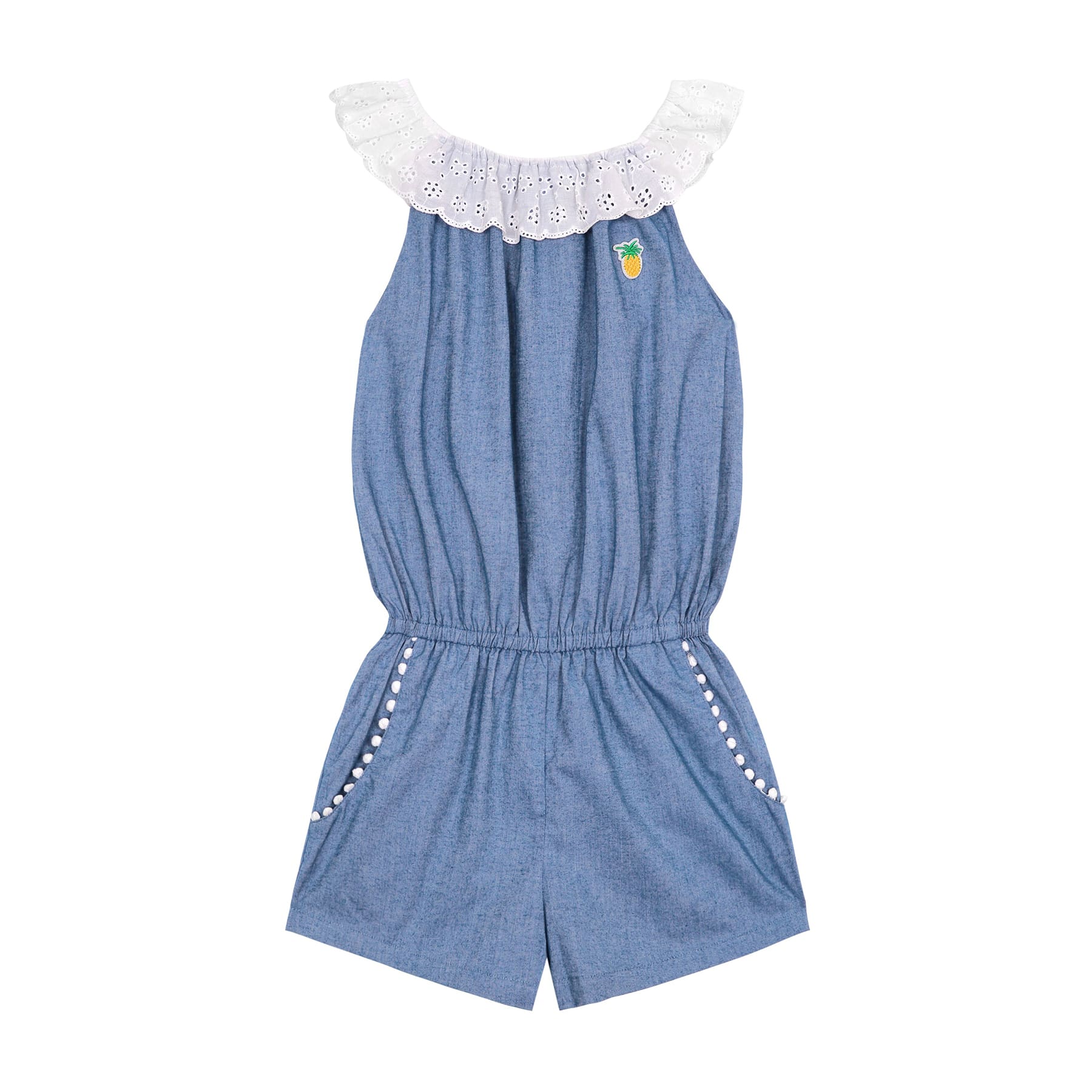 Combi-Short Été Bleu Fille | Col Élastique Dentelle Blanche | LOLITA – Image 3