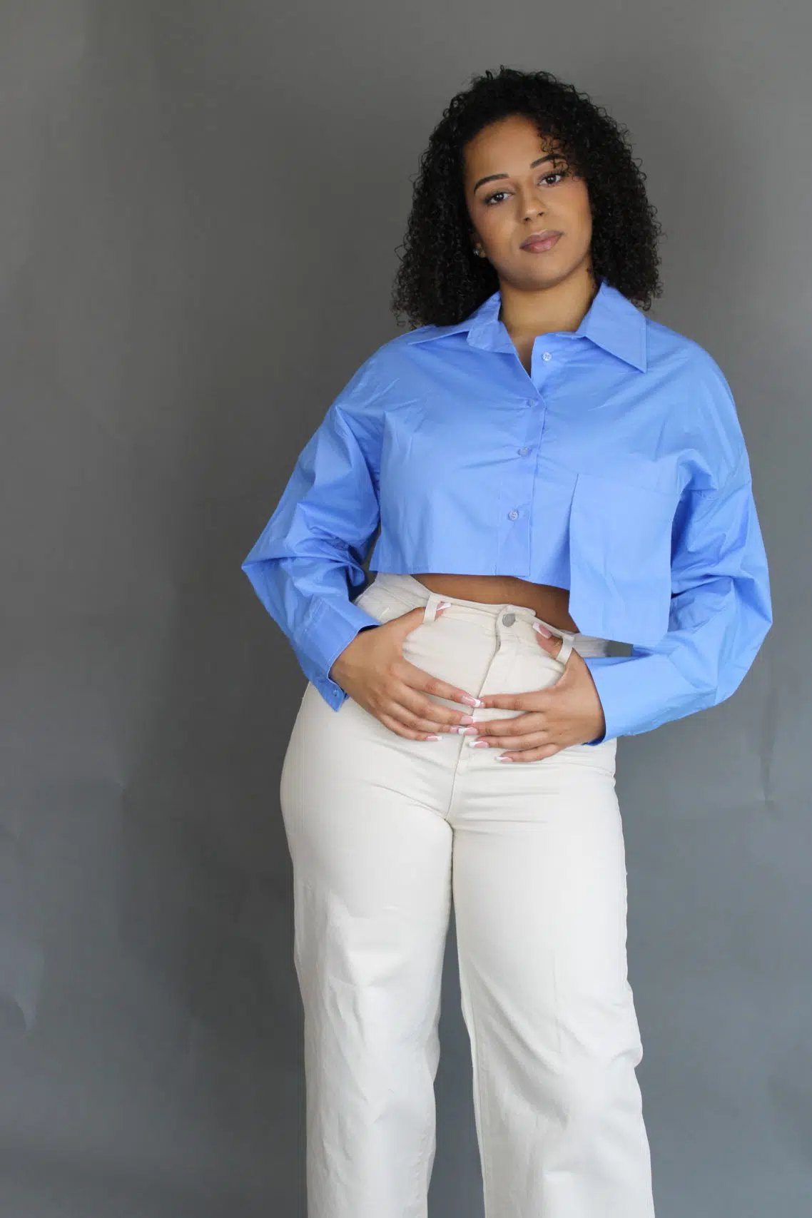 Chemise cropped bleue femme