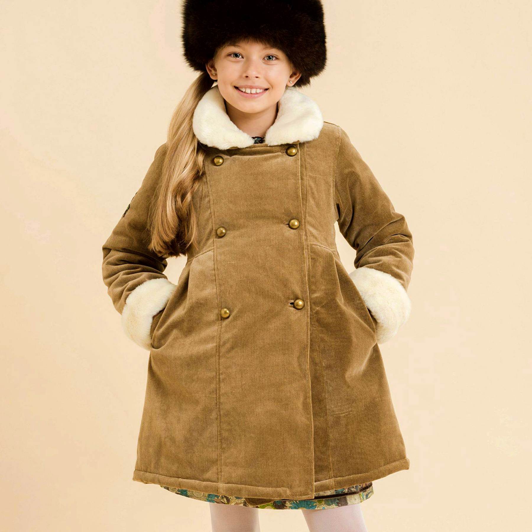 Manteau Long Fille | Velours Beige et Fausse Fourrure | ANOUSHKA – Image 2