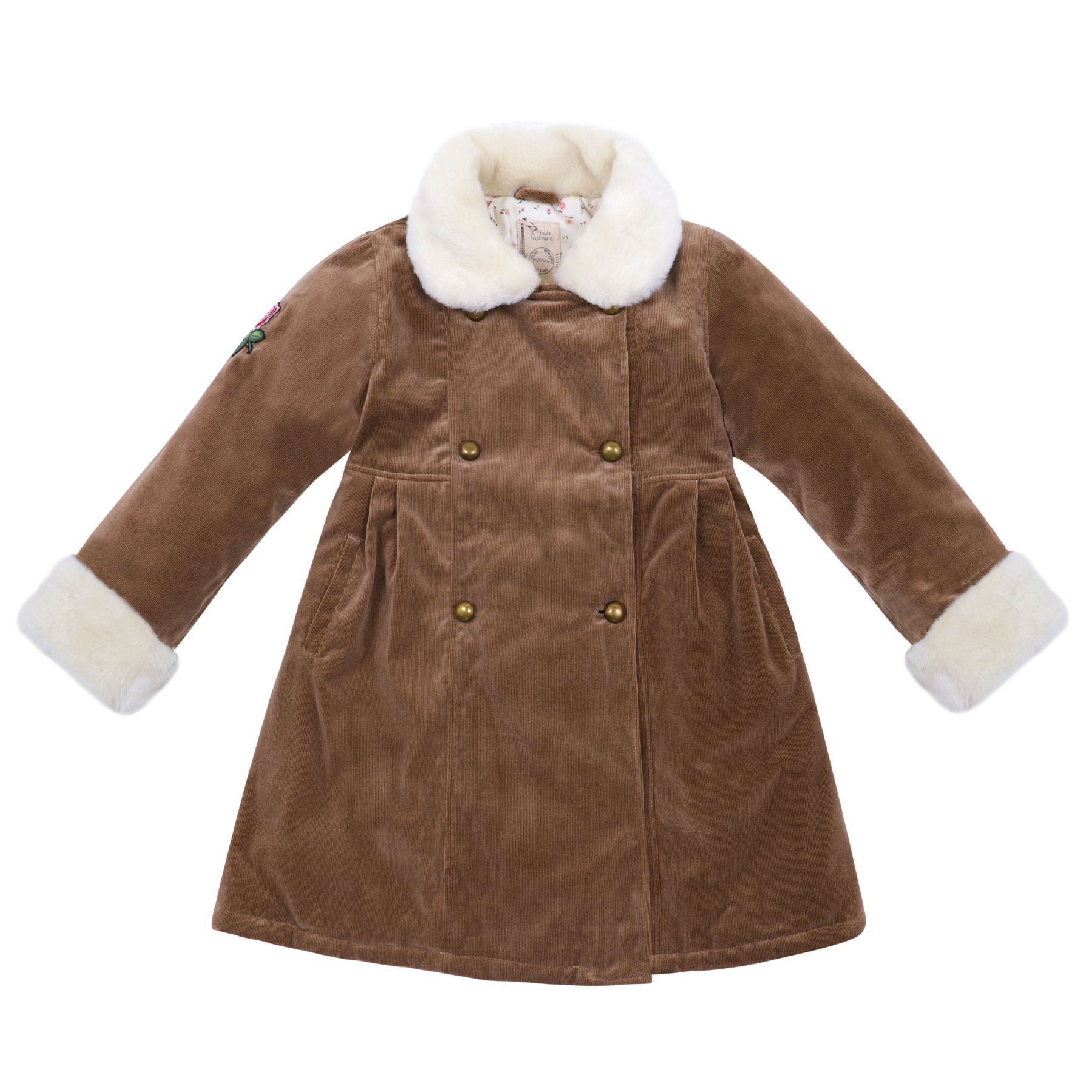Manteau Long Fille | Velours Beige et Fausse Fourrure | ANOUSHKA – Image 3