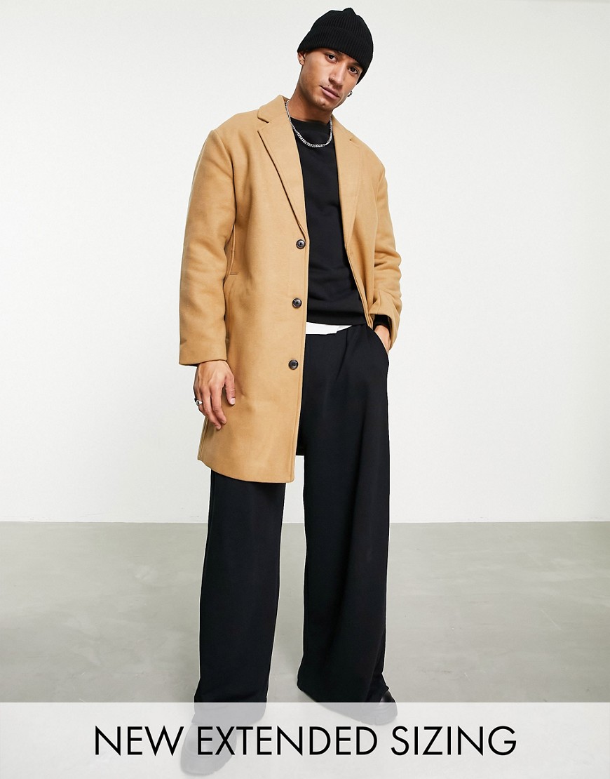 Pardessus long coupe décontractée en laine mélangée – Fauve sans opinion – Homme grand