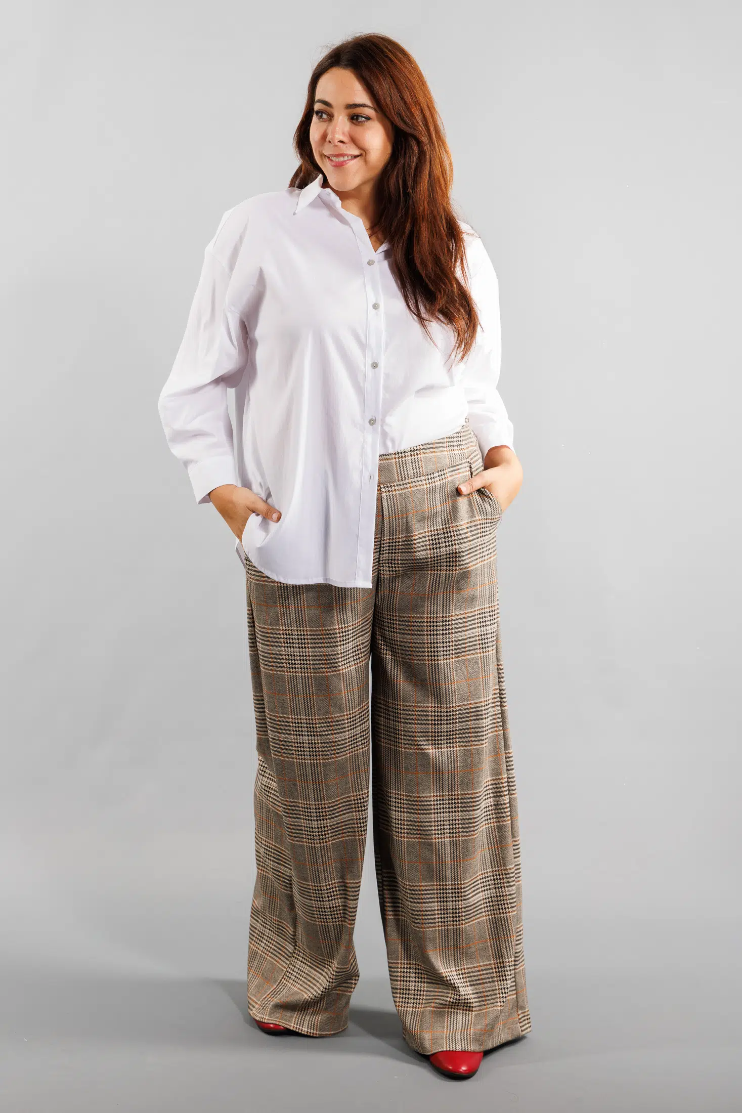 Pantalon palazzo à carreaux Grande Taille