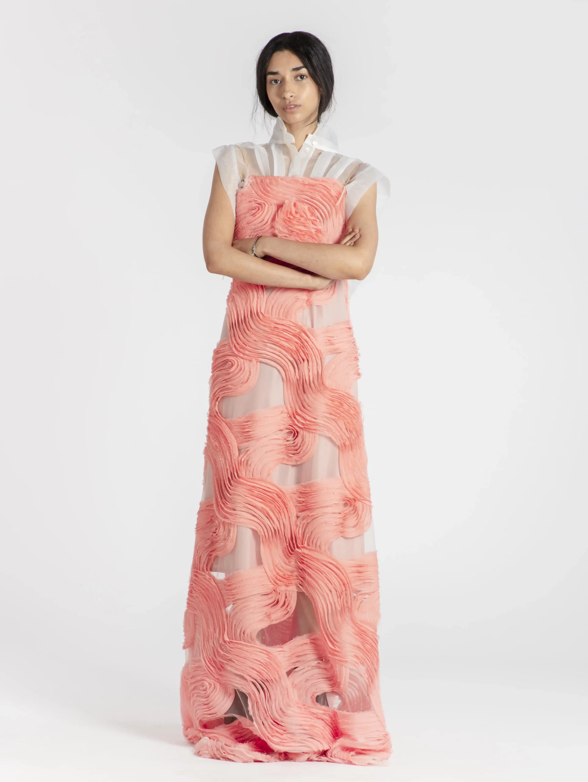 Robe Soirée Sur mesure AIKO FLEUR Corail TRANSPARENTE 48H