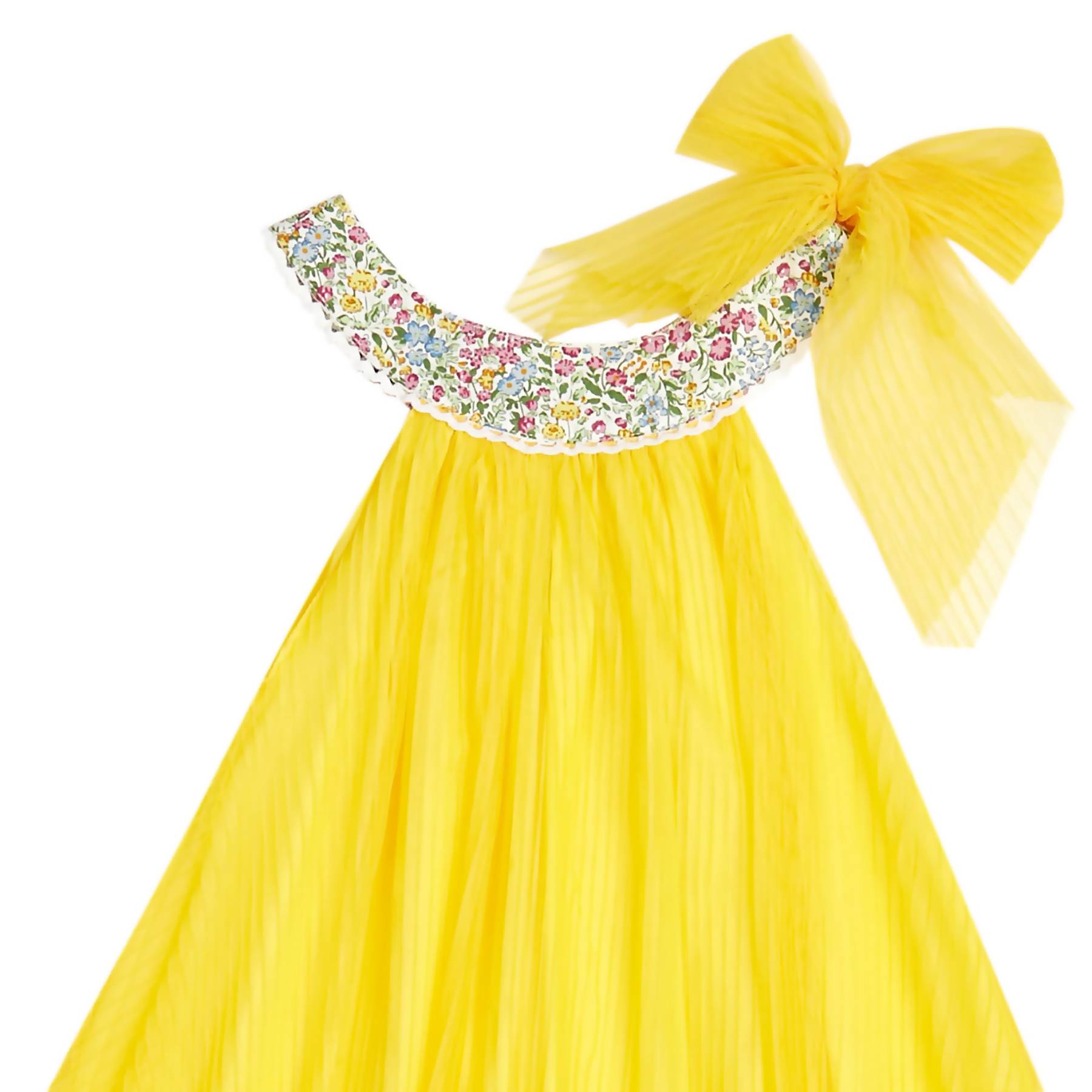 Robe Cérémonie Fille | Voile Jaune, Col Fleuri Liberty Lilas | ALIZEE – Image 2