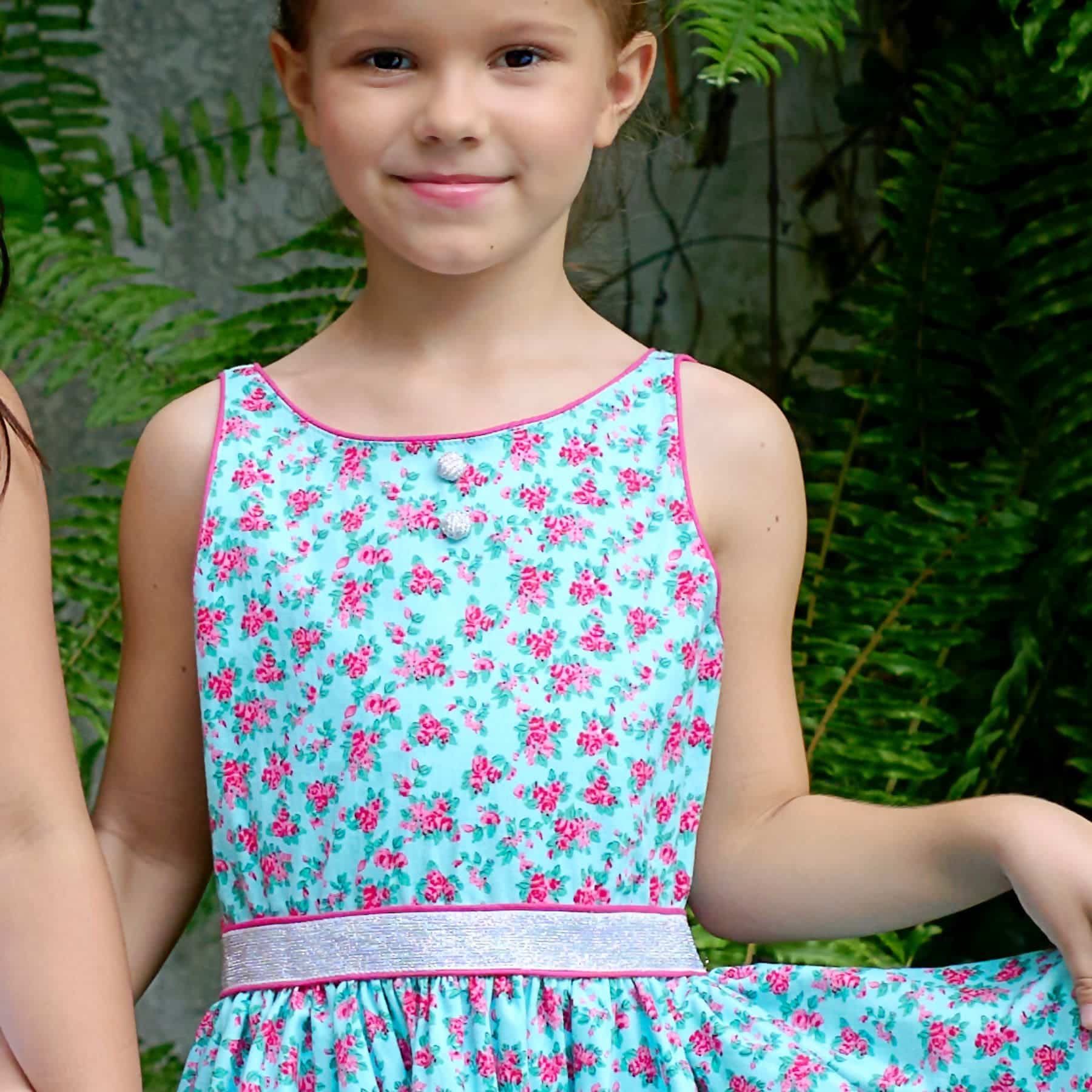 Robe Qui Tourne fille | Fleurie Bleu Turquoise Fuchsia | HEPBURN – Image 6