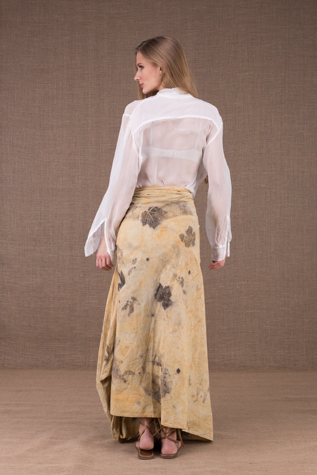 Jupe portefeuille beige longue en coton bio imprimé SAOLI – Image 4
