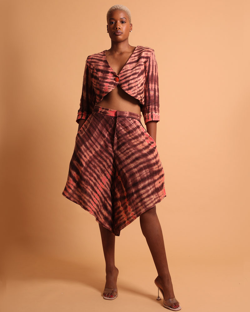 Ensemble Crop Top avec Jupe Pantalon Fluide Rose – Vespa – Image 6
