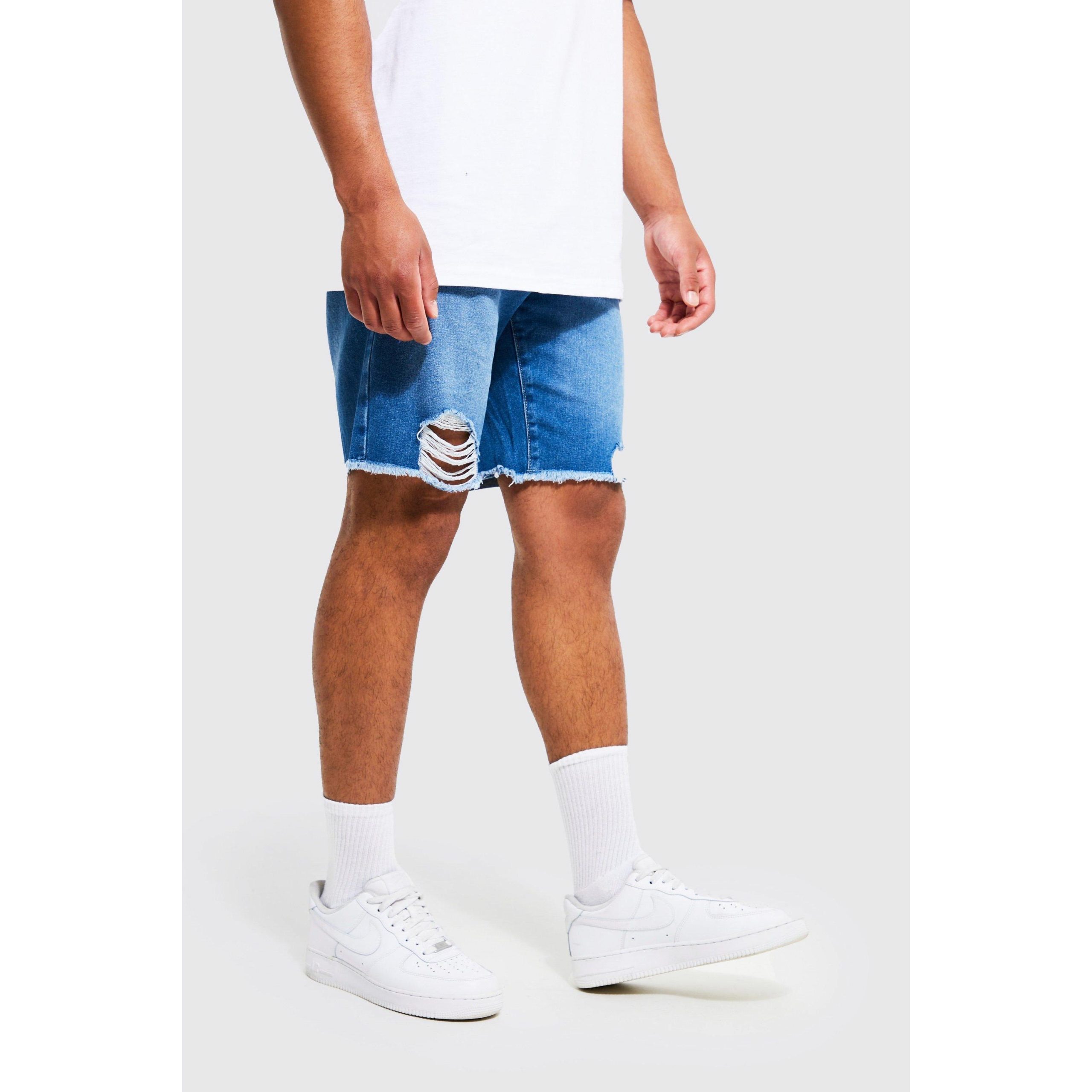 Tall – Short en jean slim à bords bruts – Bleu
