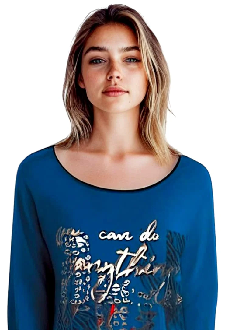 Tee-Shirt bleu dur ample à Manches Longues Femme