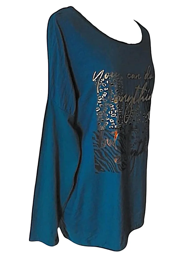 Tee-Shirt bleu dur ample à Manches Longues Femme – Image 2