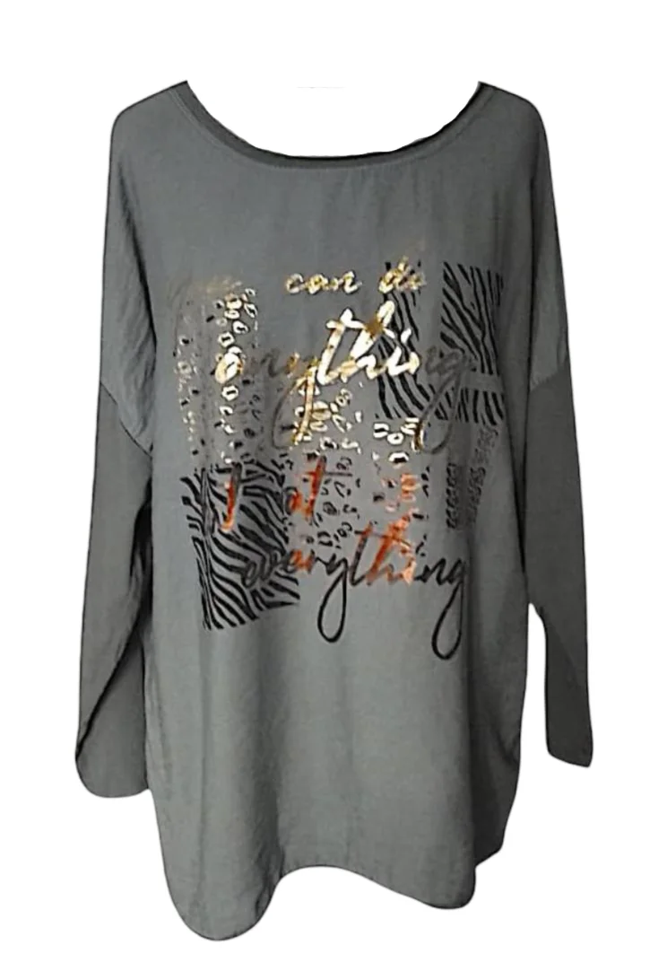 Tee-Shirt Manches Longues Femme Gris Impressions Dorées – Image 3