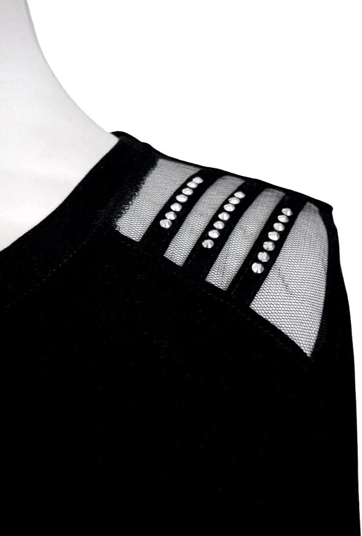 Tee-Shirt Femme Manches Longues Noir avec Dentelle et Strass “Vogue” – Image 5