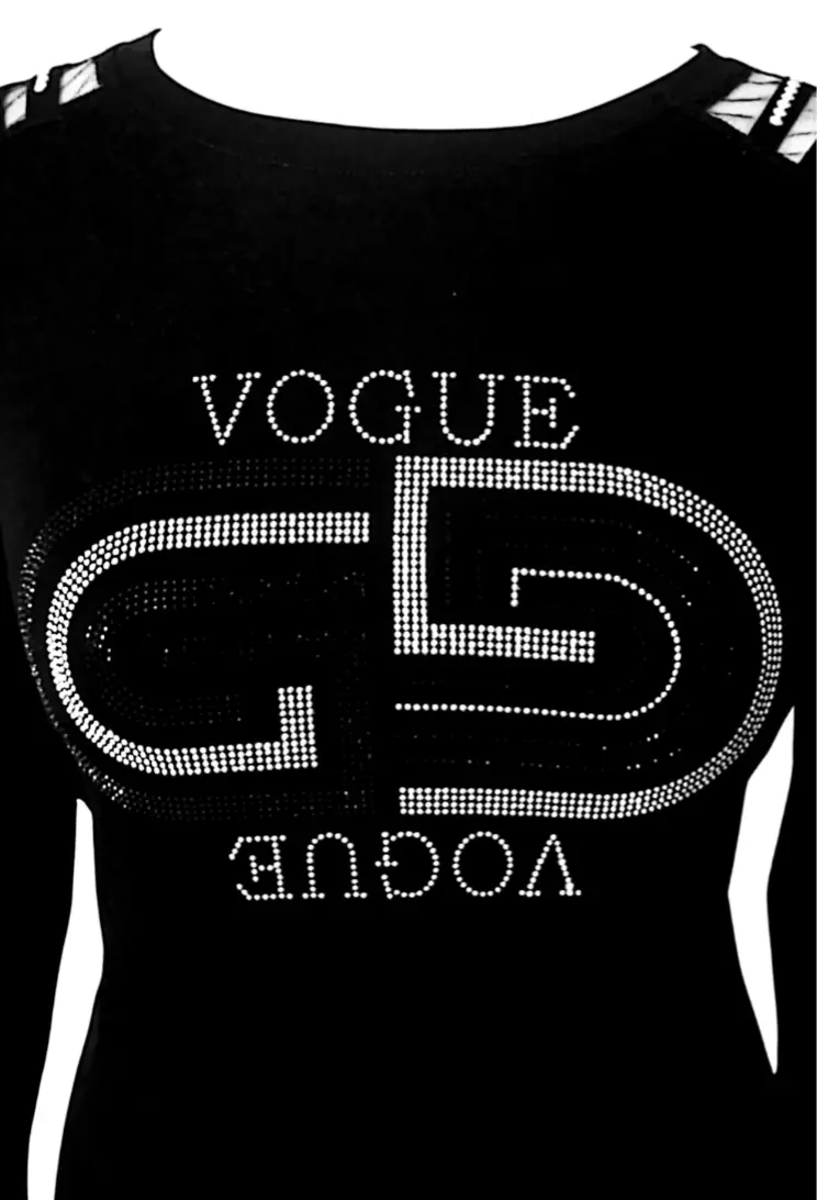 Tee-Shirt Femme Manches Longues Noir avec Dentelle et Strass “Vogue” – Image 4