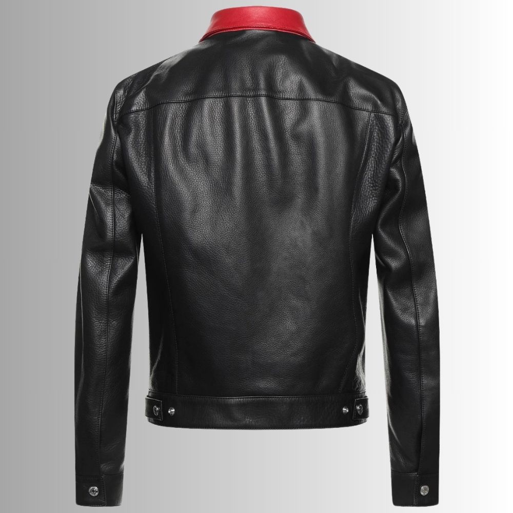 Noir Rouge Icon – Veste Cuir Homme Noire – Col Contrasté Rouge Mode – Image 3
