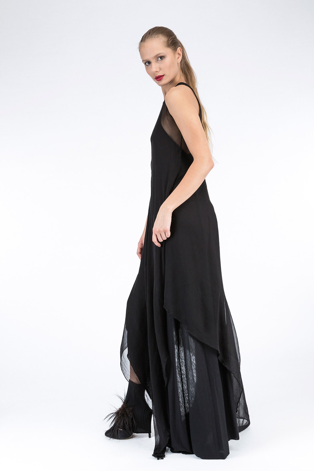 Robe noire longue en soie et viscose ANGELICA – Image 3
