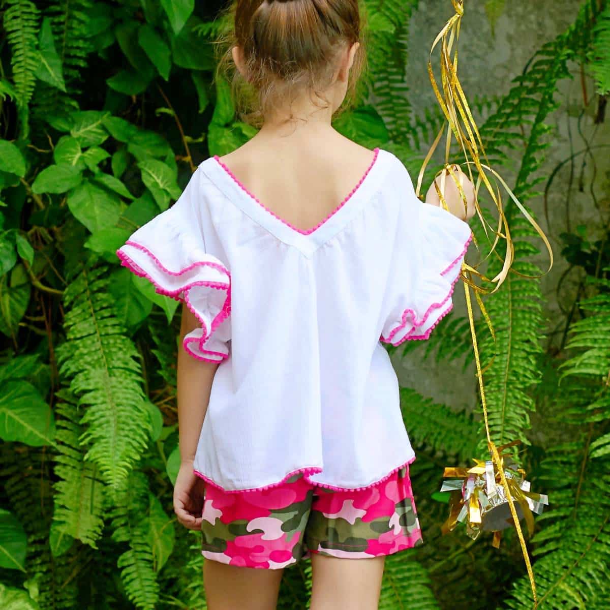 Blouse Blanche Été Fille | Rose Fuchsia | Manches Papillons | BUTTERFLY – Image 2