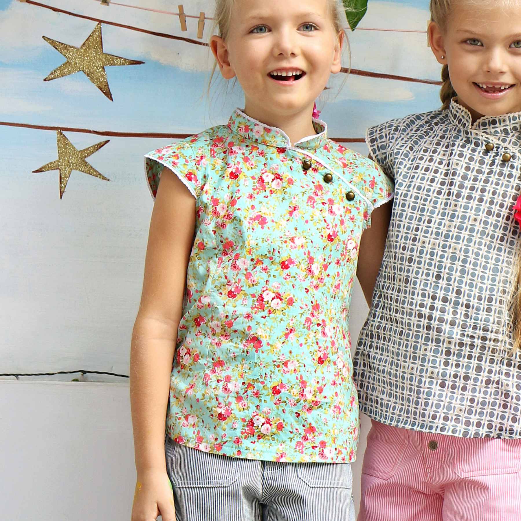 Blouse Chinoise à col Mao Fille | Fleurie Liberty Vert | ANNAM