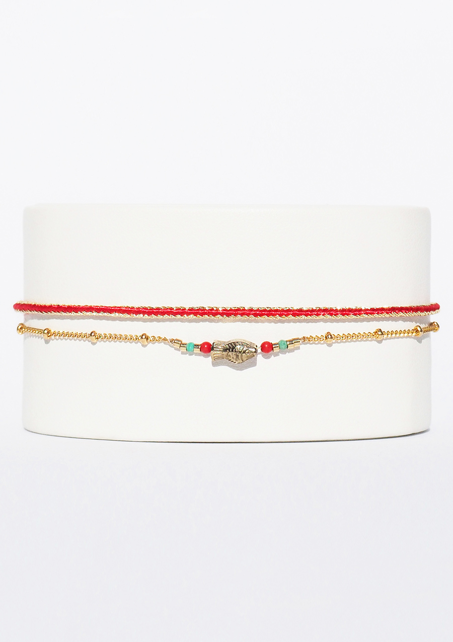 Bracelet tissé à la main, or, soie et bambou de mer – Piscis Notii