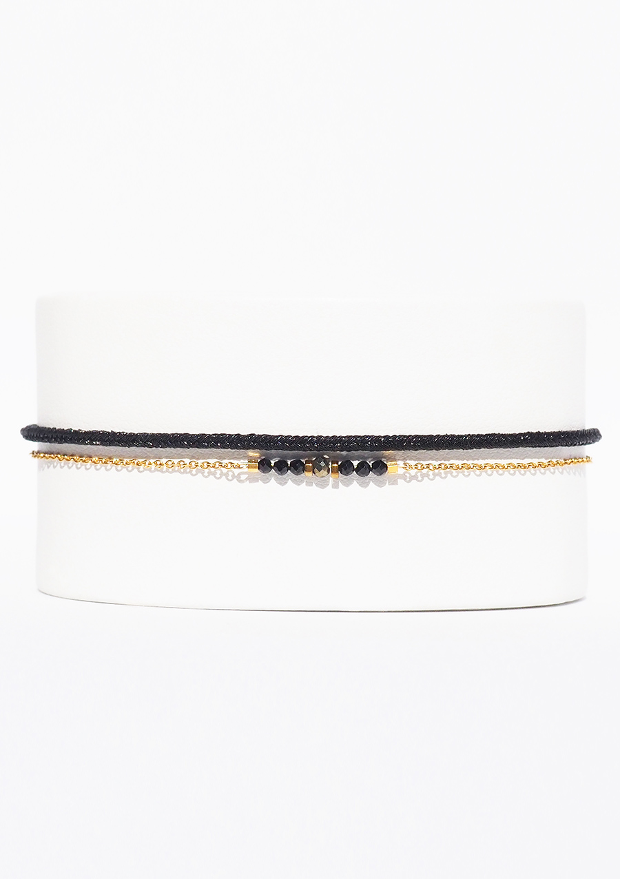 Bracelet tissé de fils de soie et fils d’or, perles – Toliman