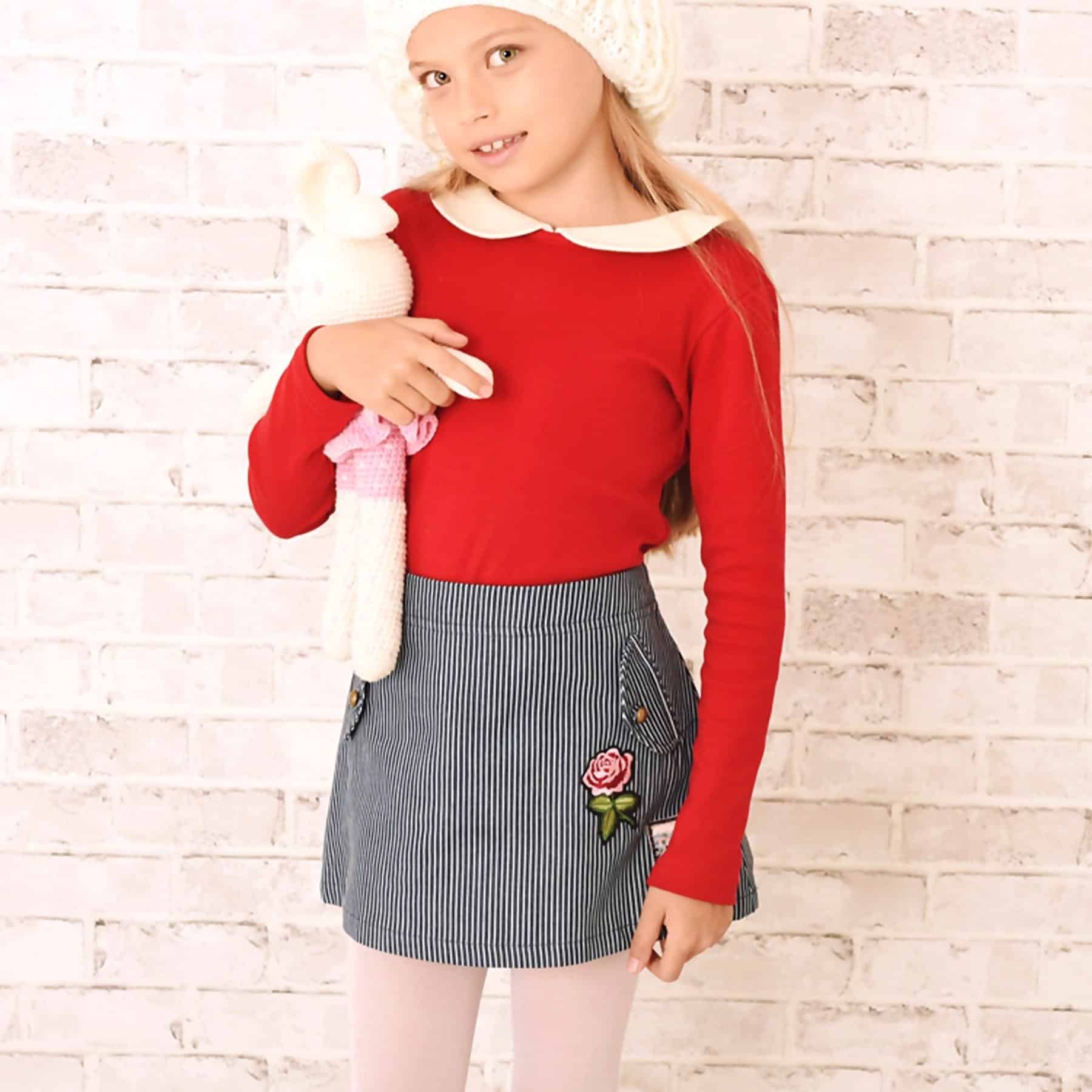 Jupe en Jeans Denim Fille | Rayures Bleu et Blanches | MINI SKA