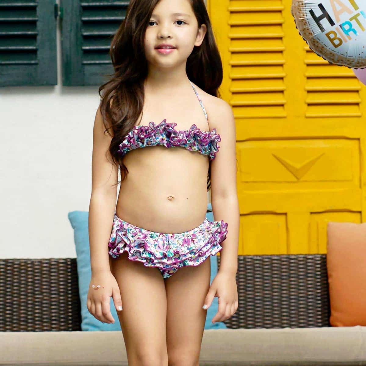 Maillot de Bain 2 Pièces Fille | Fleuri Violet & Bleu | SWAN – Image 2