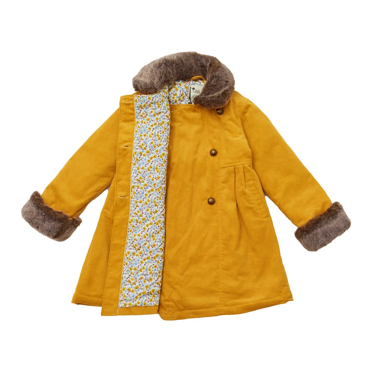 Manteau Long Fille | Velours Jaune | Col Fausse Fourrure | ANOUSHKA – Image 4