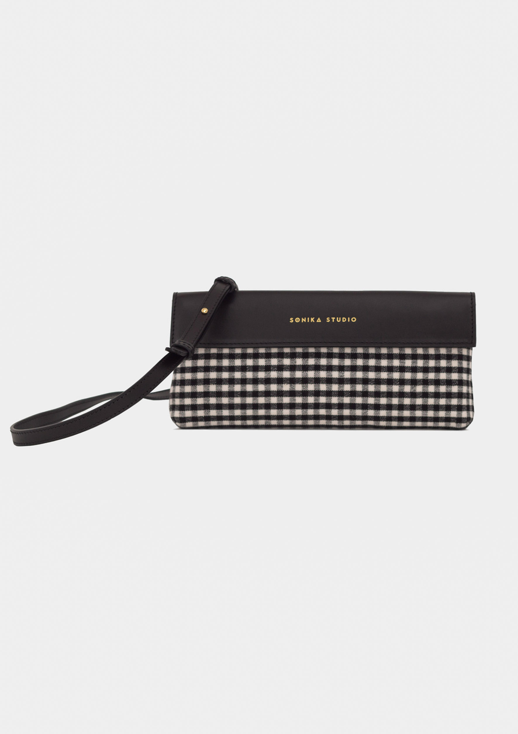 Leather and Krama pouch – Sokhaya black&white – Image 3