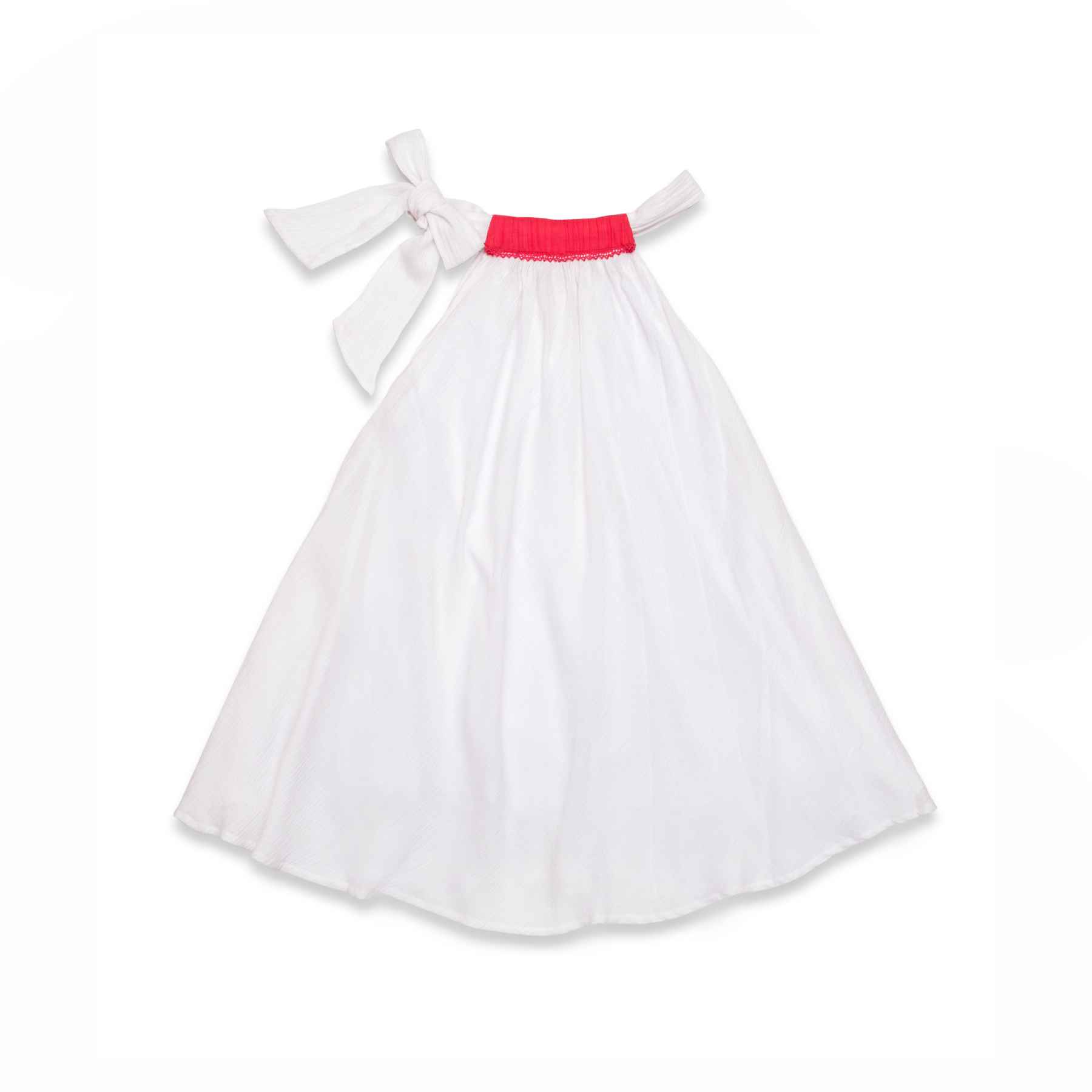 Robe Blanche de Cérémonie Fille | Voile de Coton, Col Rouge Orangé | ALIZEE – Image 3