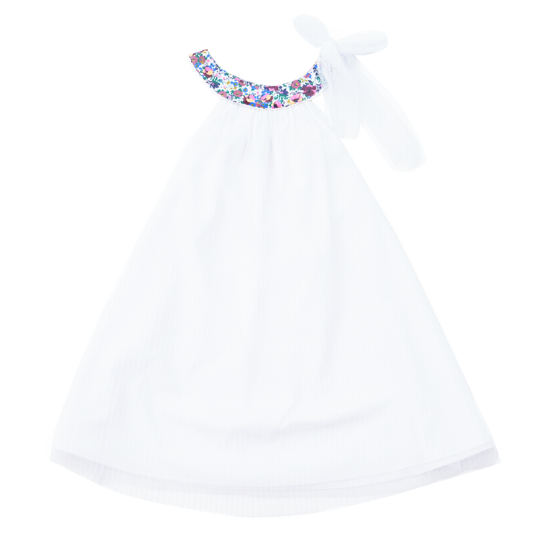 Robe Demoiselle d’Honneur Blanche Fille | Col Fleuri Violet | ALIZEE – Image 3