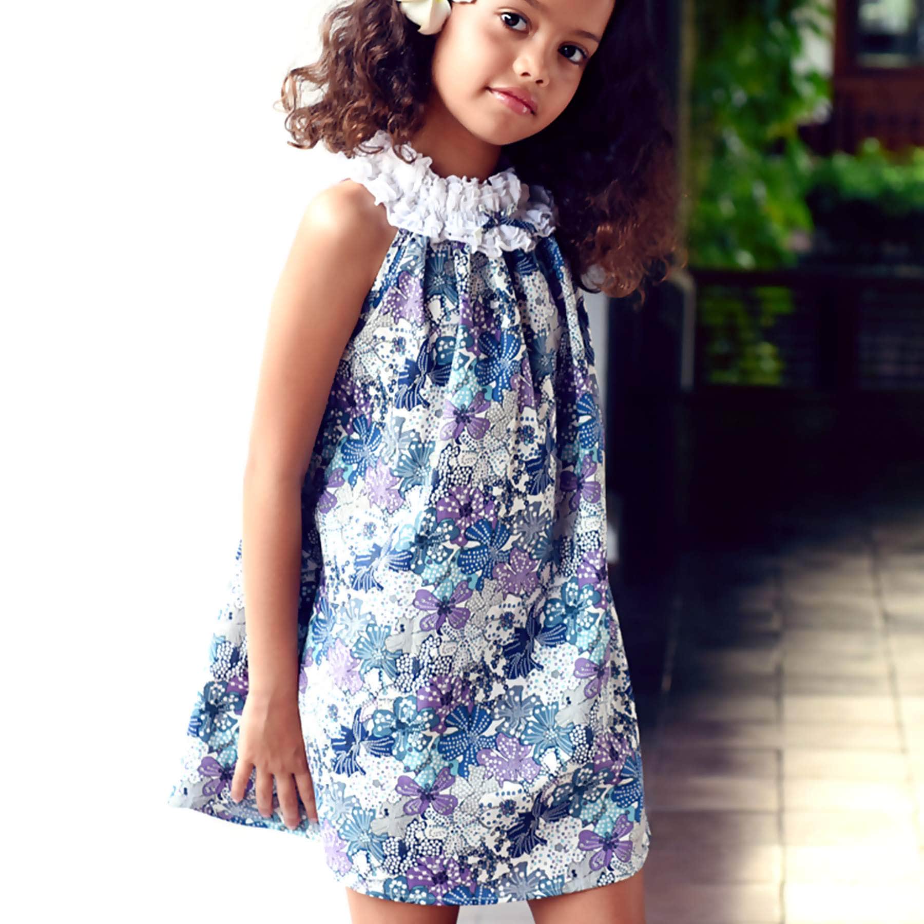 Robe Été Fleurie Liberty Bleu et Lilas Fille | MANON