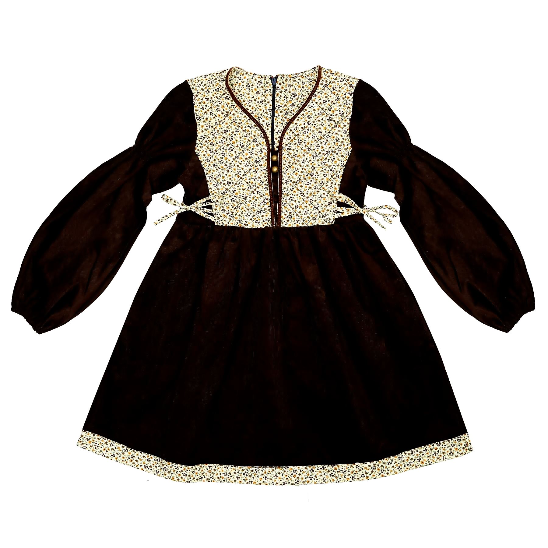 Robe Fleurie Hiver Fille | Liberty Jaune et velours Marron | MARGOT – Image 3