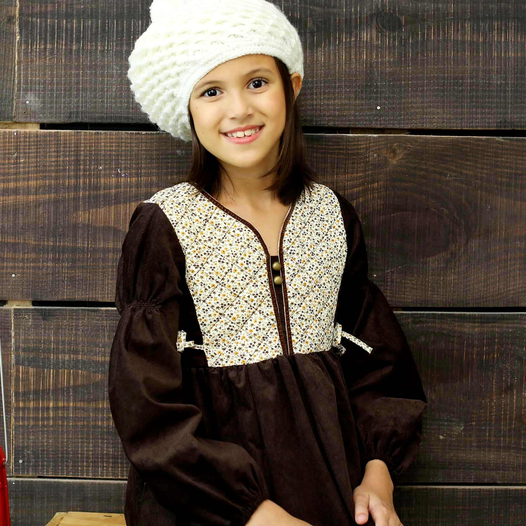 Robe Fleurie Hiver Fille | Liberty Jaune et velours Marron | MARGOT – Image 2