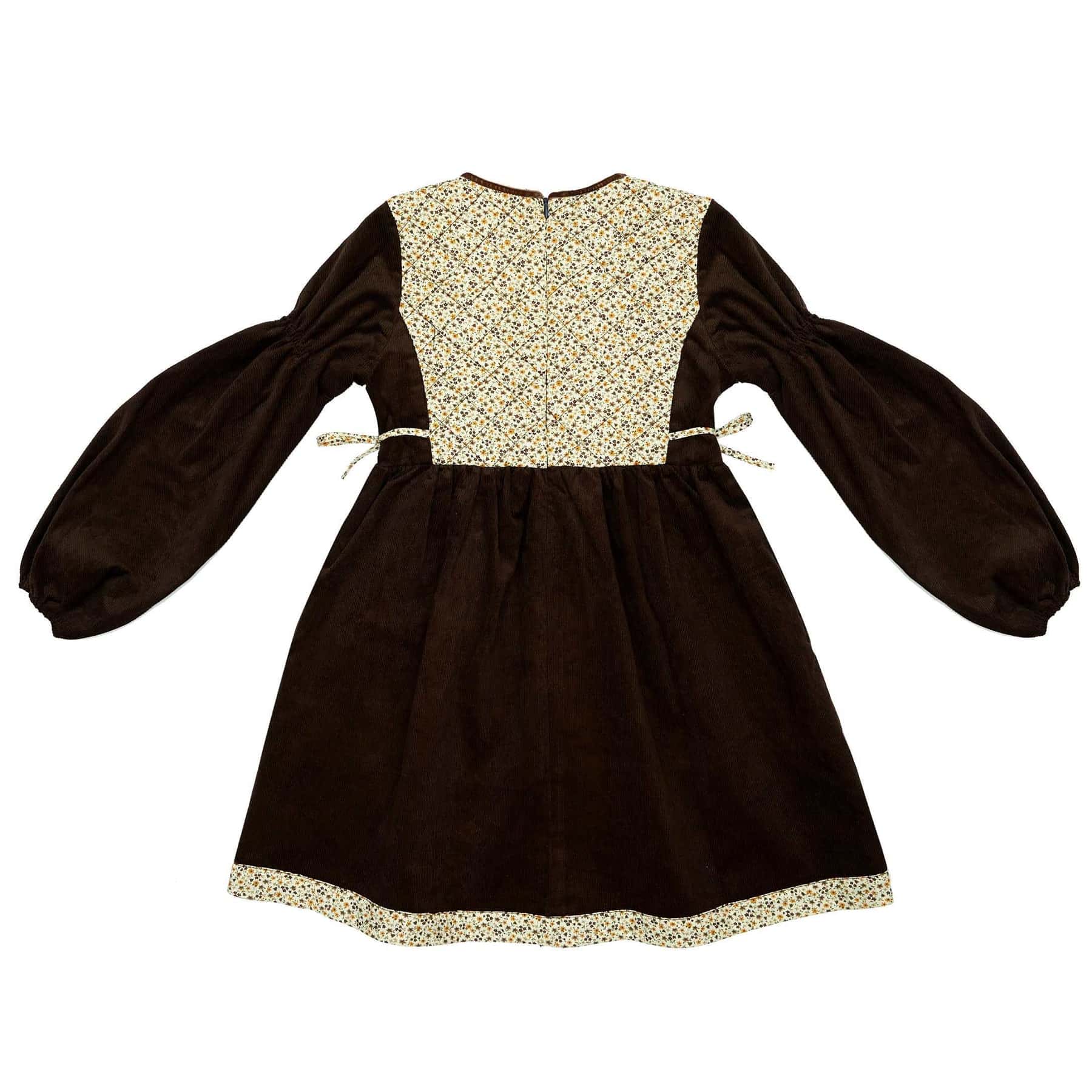 Robe Fleurie Hiver Fille | Liberty Jaune et velours Marron | MARGOT – Image 4
