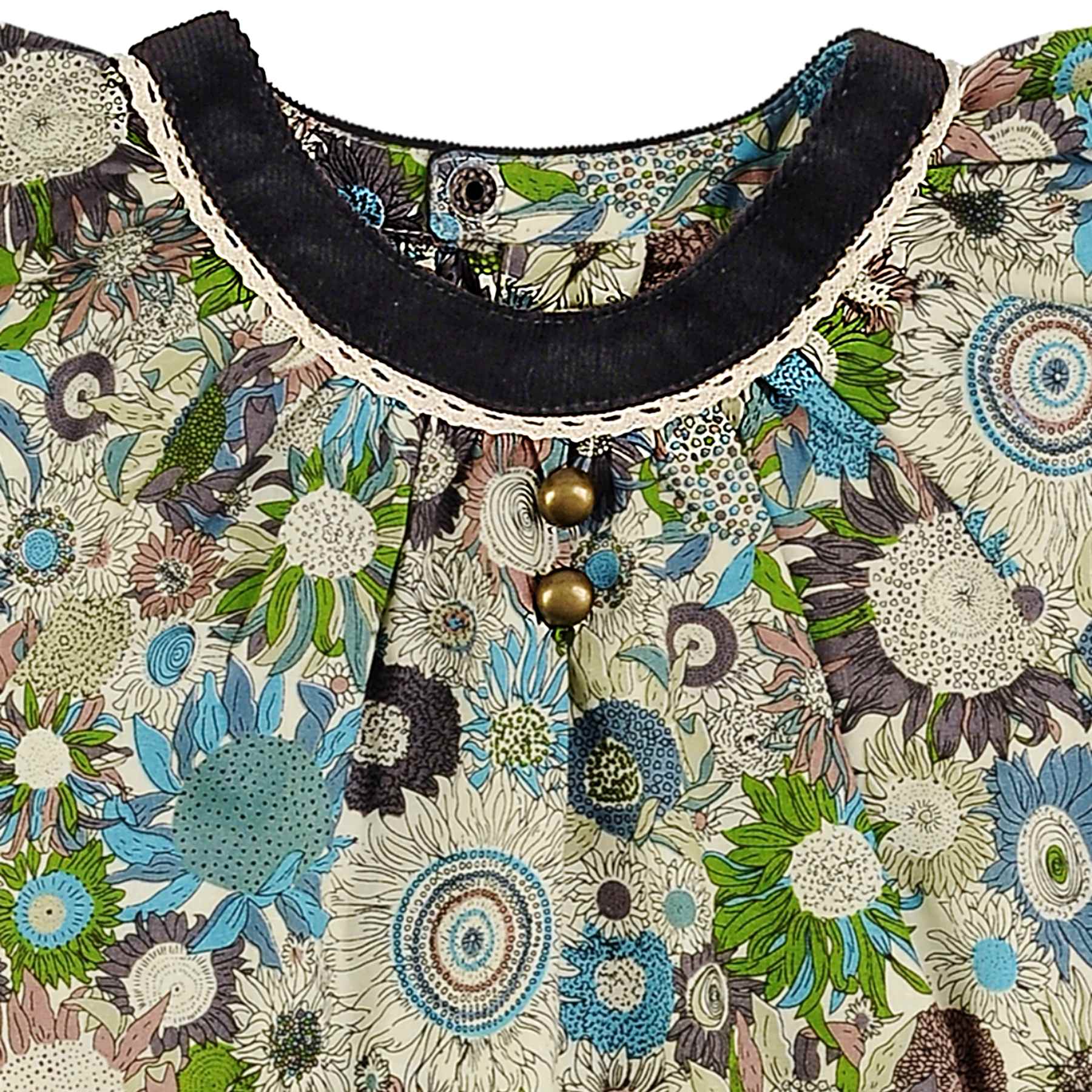 Robe Fleurie Hiver Fille | Liberty Marron Beige | Manches Papillons | BUTTERFLY – Image 2