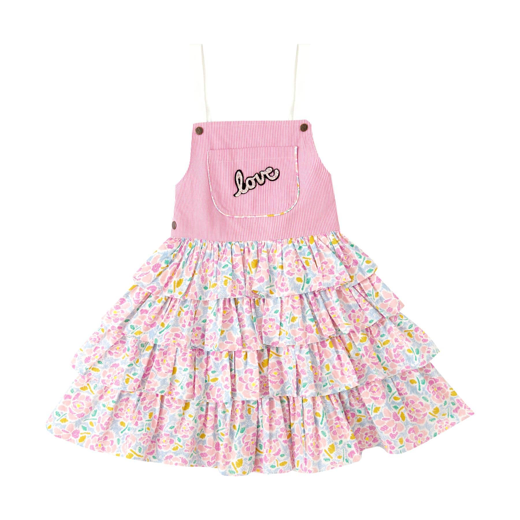 Robe Salopette Fille | Fleurie Rose et Bleu Pâle | GIGI – Image 3