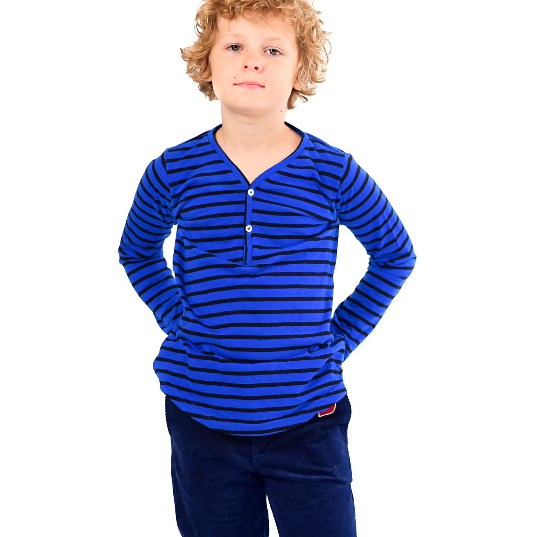 T-shirt Manches Longues Garçon | Rayures Bleues | ELVIS